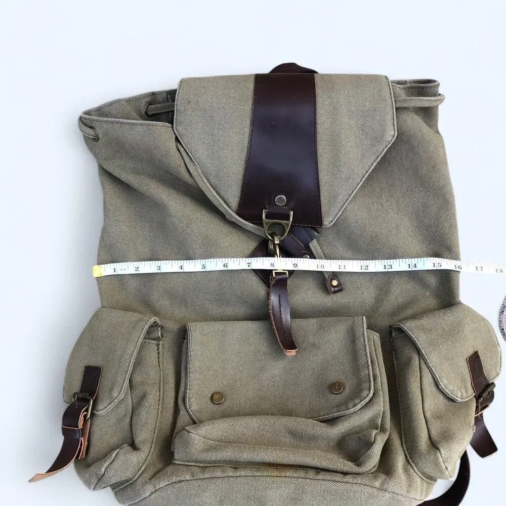 Y2K Vintage Preppy Academia Khaki Brown canvas messenger cargo backpack rucksack